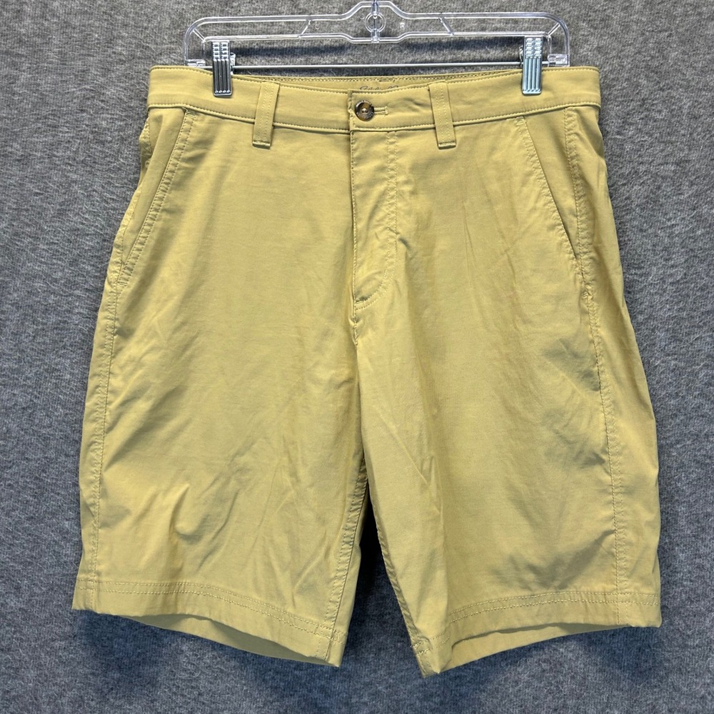 Eddie Bauer Travex Mens 32 Shorts Mustard Tan Stretch Hiking Travel Nylon Tech